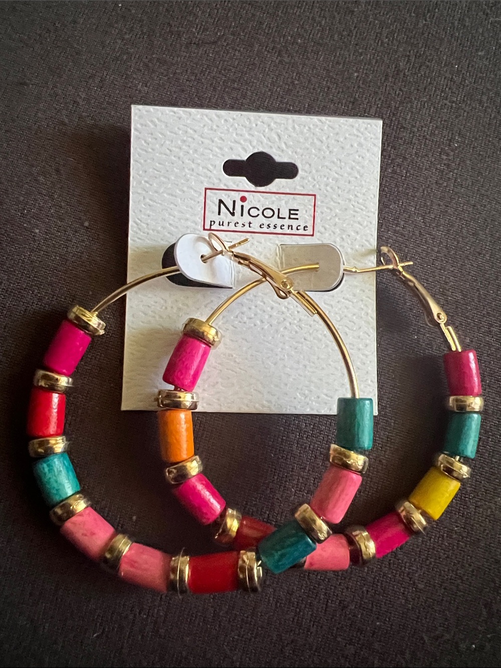Nicole Purest Essence Gold Tone, Multicolor Pierced Earrings, new on card
